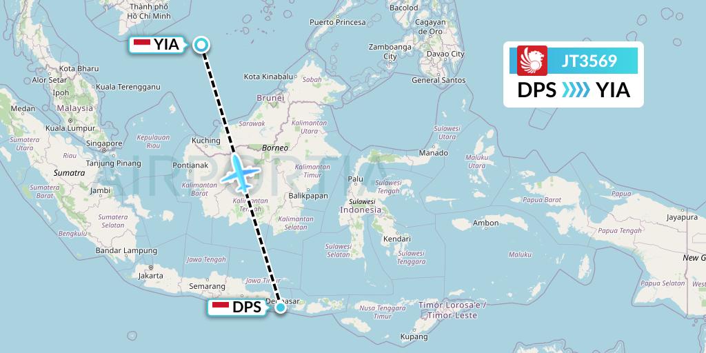JT3569 Lion Airlines Flight Map: Denpasar to Yogyakarta