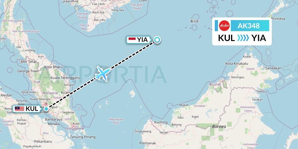 AK348 AirAsia Flight Map: Kuala Lumpur to Yogyakarta