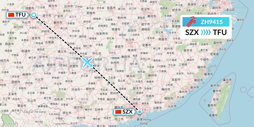 ZH9415 Shenzhen Airlines Flight Map: Shenzhen to Chengdu