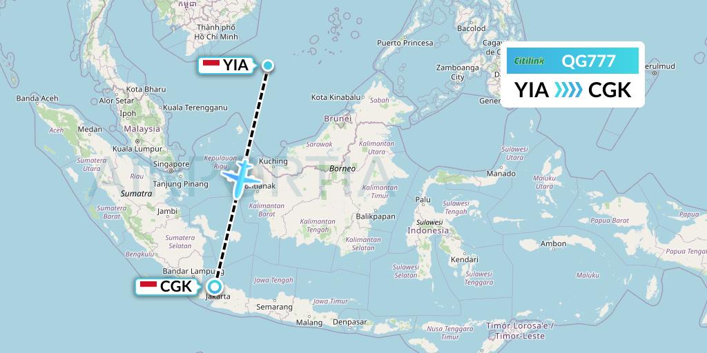 QG777 Citilink Flight Map: Yogyakarta to Jakarta