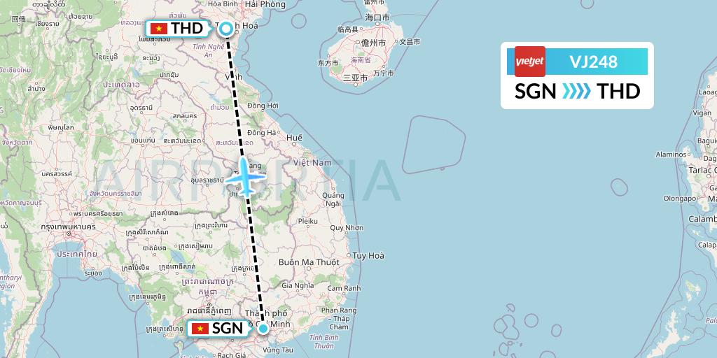 VJ248 VietJet Air Flight Map: Ho Chi Minh City to Hanoi