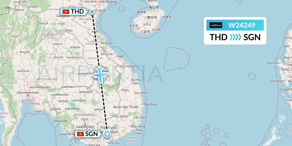 W24249 Flex Flight Flight Map: Hanoi to Ho Chi Minh City