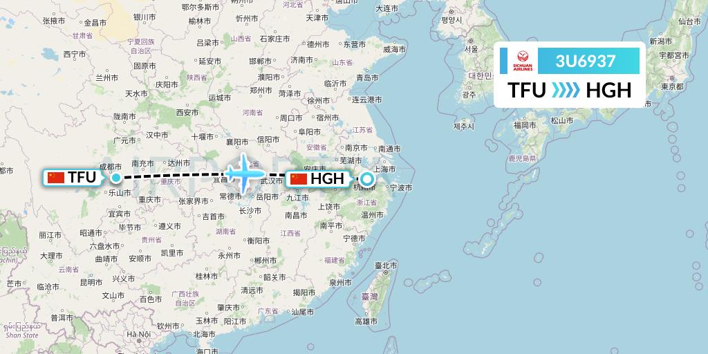 3U6937 Sichuan Airlines Flight Map: Chengdu to Hangzhou