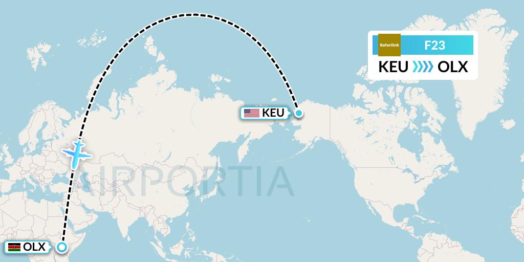 F23 Safarilink Aviation Flight Map: Kelly Bar to Nairobi