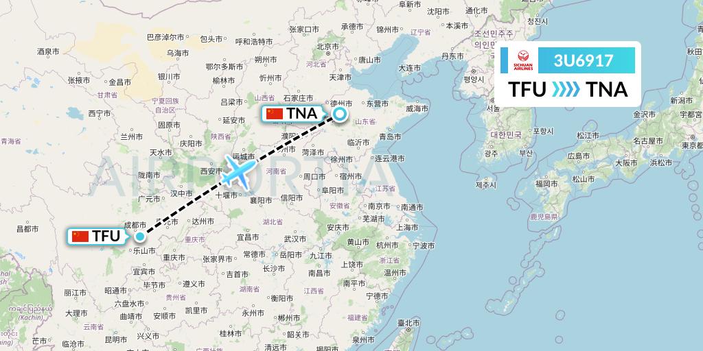 3U6917 Sichuan Airlines Flight Map: Chengdu to Jinan