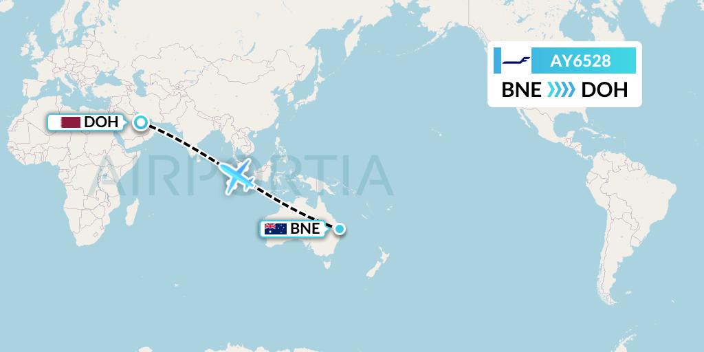 AY6528 Finnair Flight Map: Brisbane to Doha
