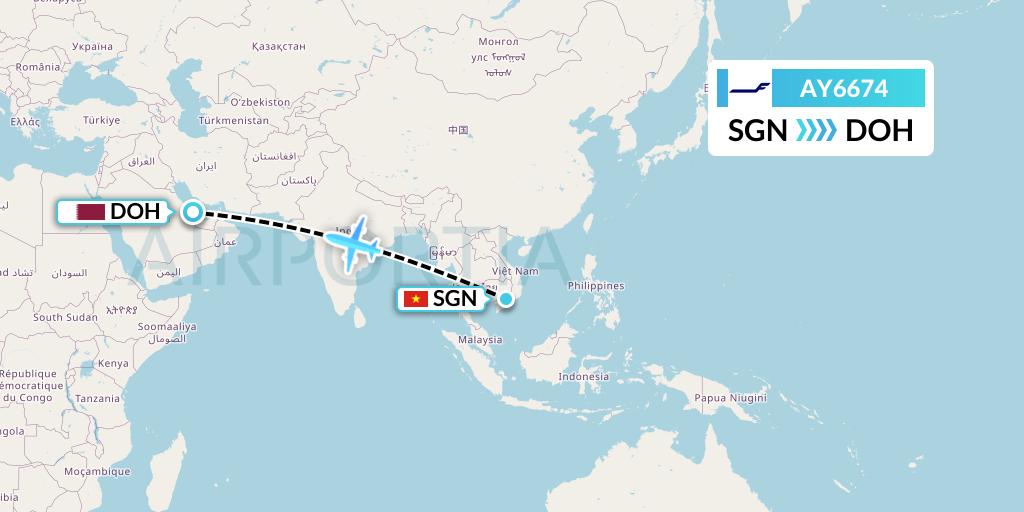 AY6674 Finnair Flight Map: Ho Chi Minh City to Doha