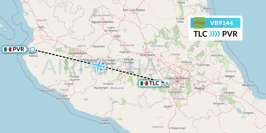 VB9144 VivaAerobus Flight Map: Mexico City to Puerto Vallarta