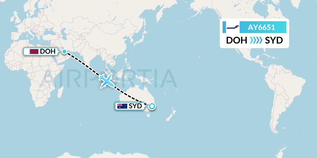 AY6651 Finnair Flight Map: Doha to Sydney