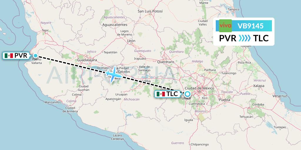 VB9145 VivaAerobus Flight Map: Puerto Vallarta to Mexico City