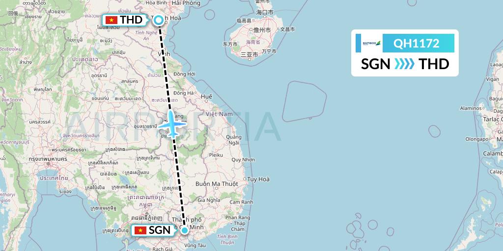 QH1172 Bamboo Airways Flight Map: Ho Chi Minh City to Hanoi