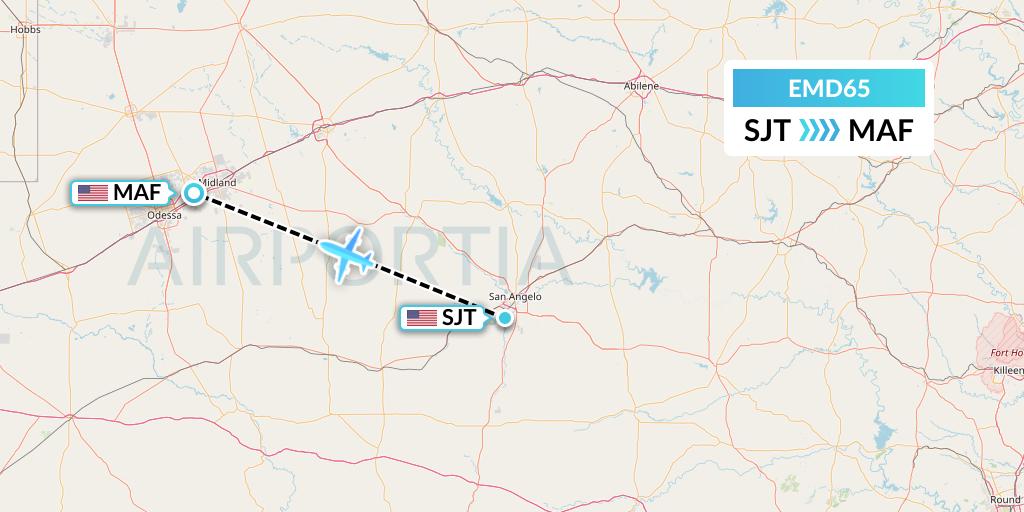 EMD65 Eaglemed Flight Map: San Angelo to Midland