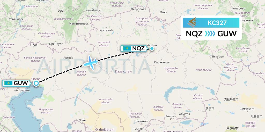 KC327 Air Astana Flight Map: Astana to Atyrau