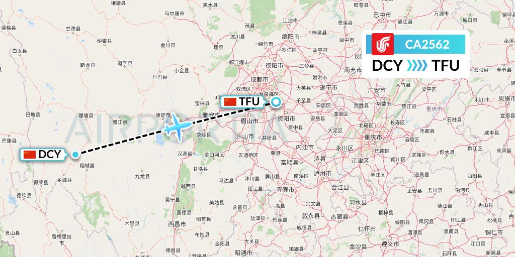 CA2562 Air China Flight Map: Daocheng to Chengdu
