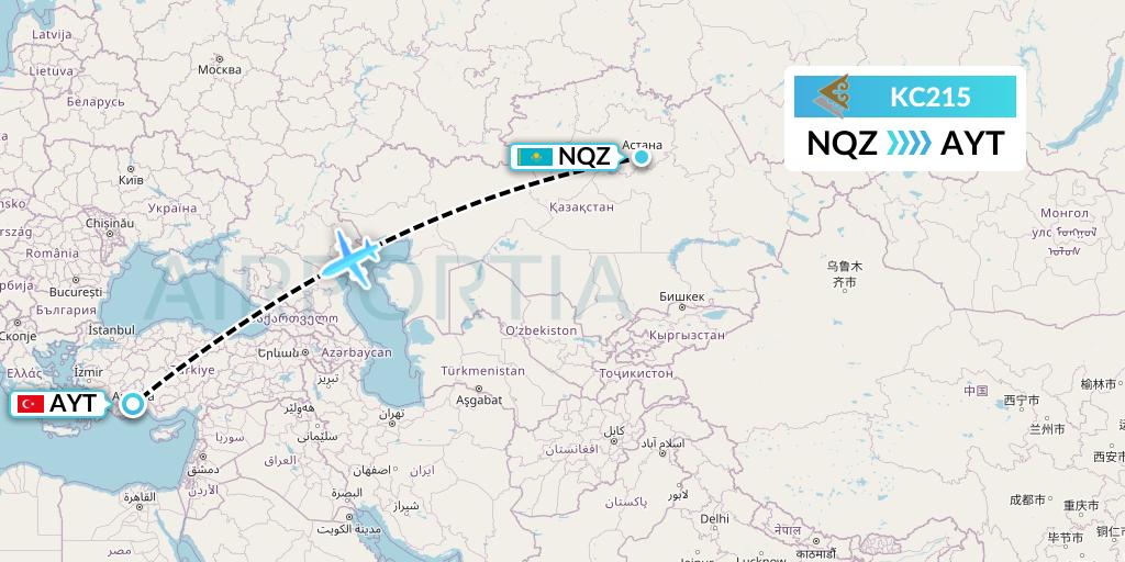 KC215 Air Astana Flight Map: Astana to Antalya
