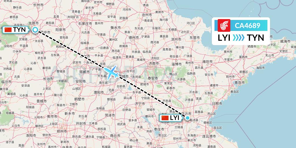 CA4689 Air China Flight Map: Linyi to Taiyuan