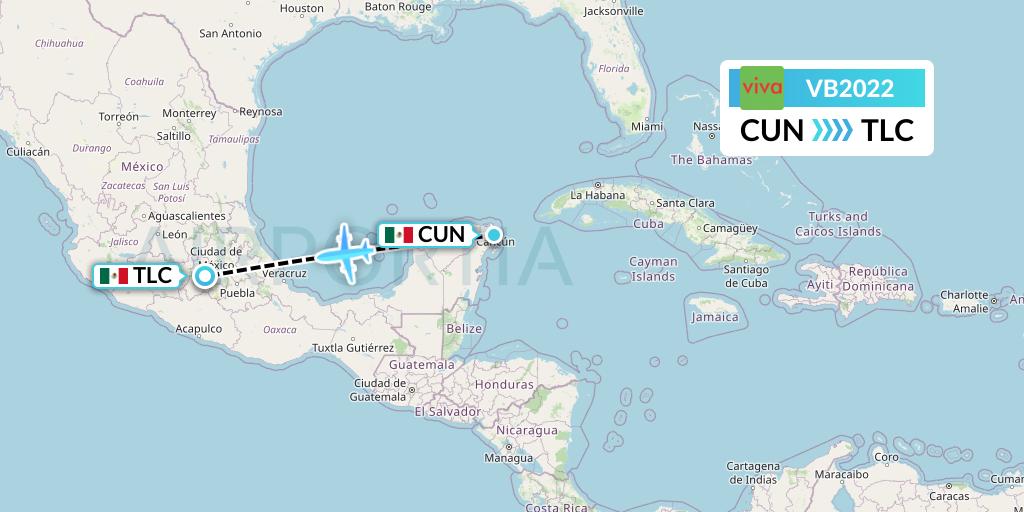 VB2022 VivaAerobus Flight Map: Cancun to Mexico City