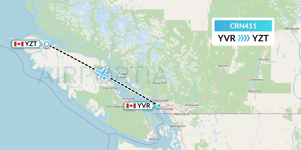 CRN411 Aerocaribbean Flight Map: Vancouver to Port Hardy