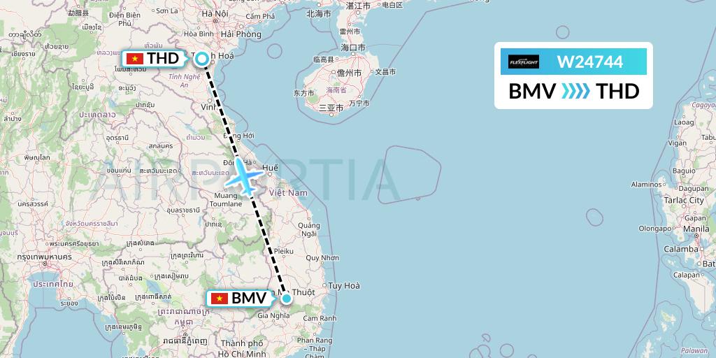 W24744 Flex Flight Flight Map: Buon Ma Thuot to Hanoi
