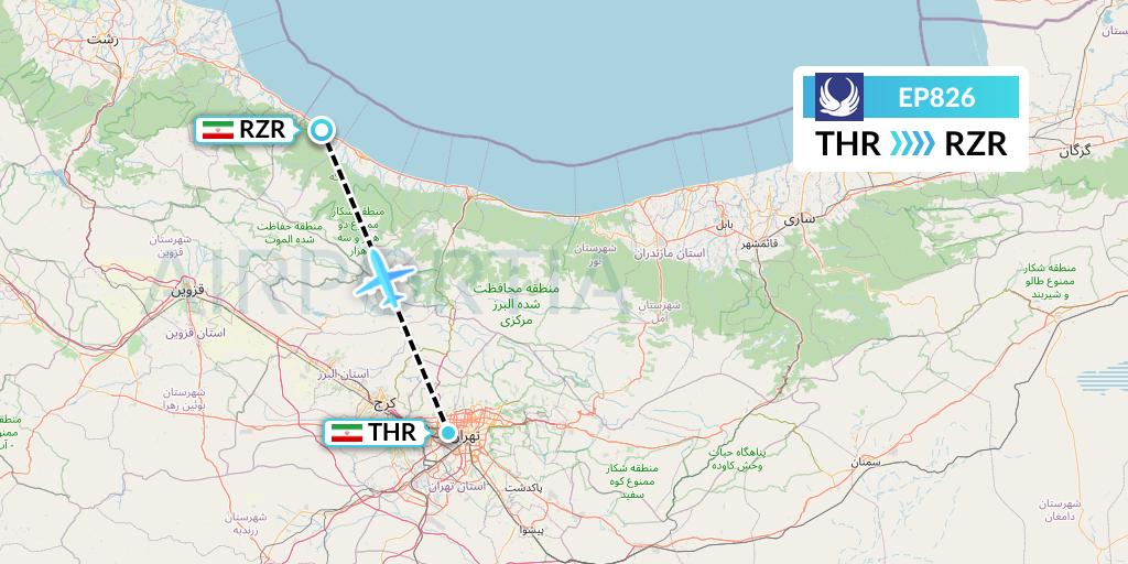 EP826 Iran Aseman Airlines Flight Map: Tehran to Iran