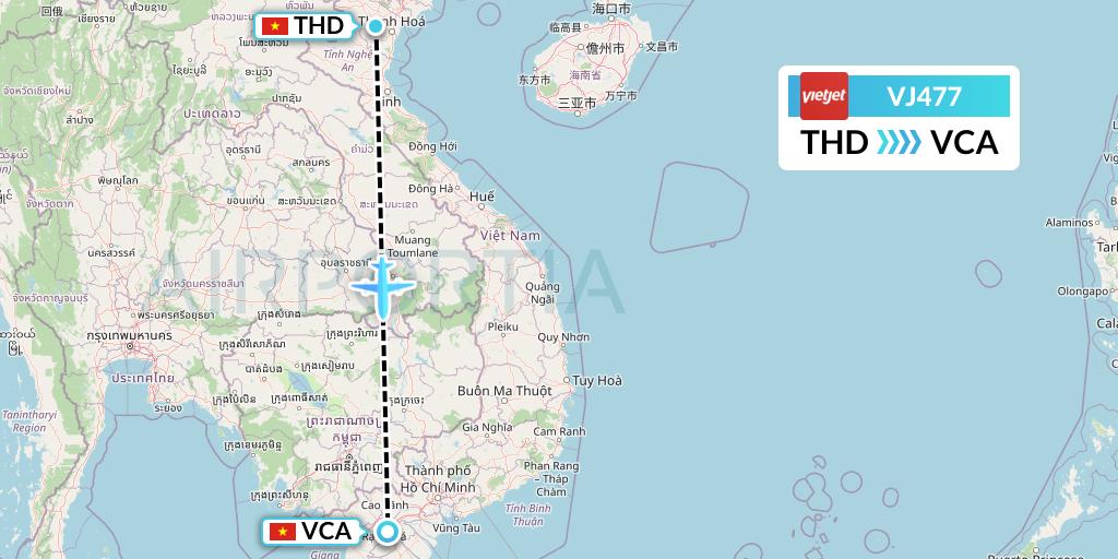 VJ477 VietJet Air Flight Map: Hanoi to Can Tho