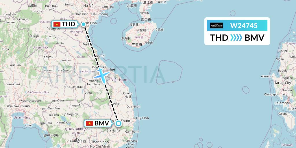 W24745 Flex Flight Flight Map: Hanoi to Buon Ma Thuot