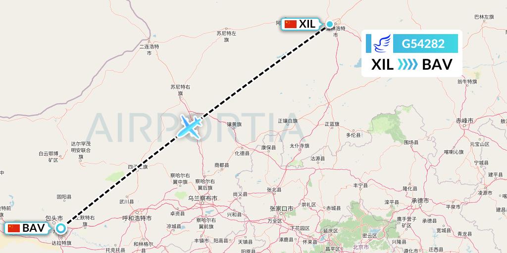 G54282 China Express Airlines Flight Map: Xilinhot to Baotou