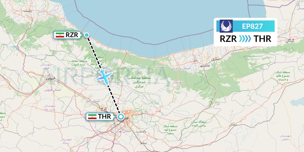 EP827 Iran Aseman Airlines Flight Map: Iran to Tehran