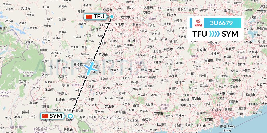 3U6679 Sichuan Airlines Flight Map: Chengdu to Pu'er