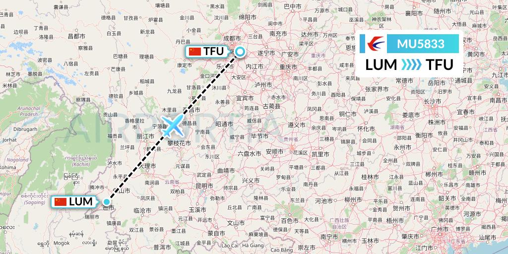 MU5833 China Eastern Airlines Flight Map: Mangshi to Chengdu