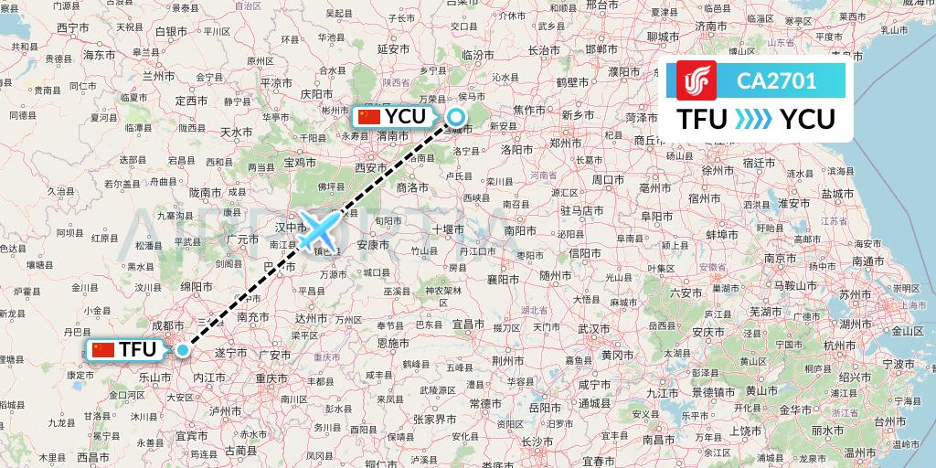 CA2701 Air China Flight Map: Chengdu to Yuncheng