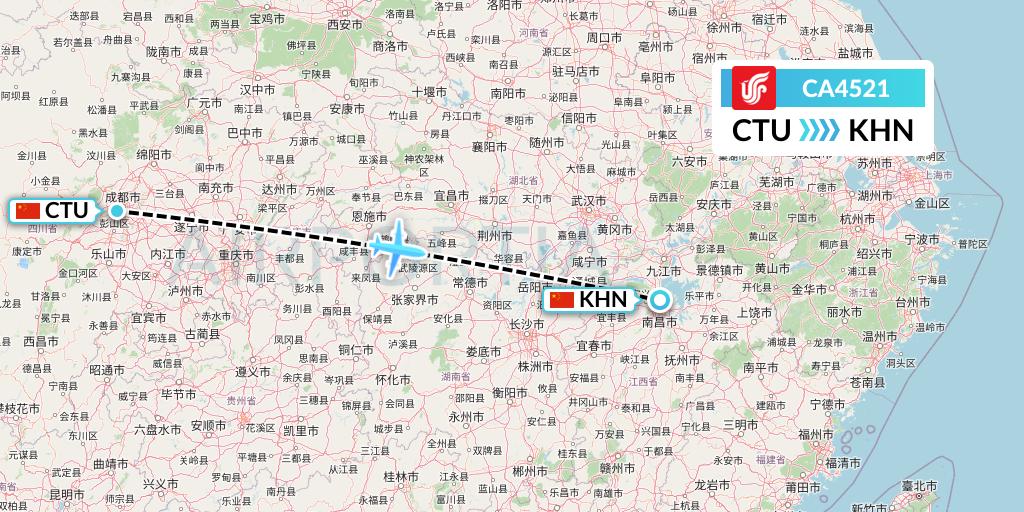 CA4521 Air China Flight Map: Chengdu to Nanchang