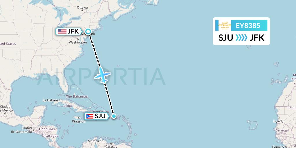 EY8385 Etihad Airways Flight Map: San Juan to New York