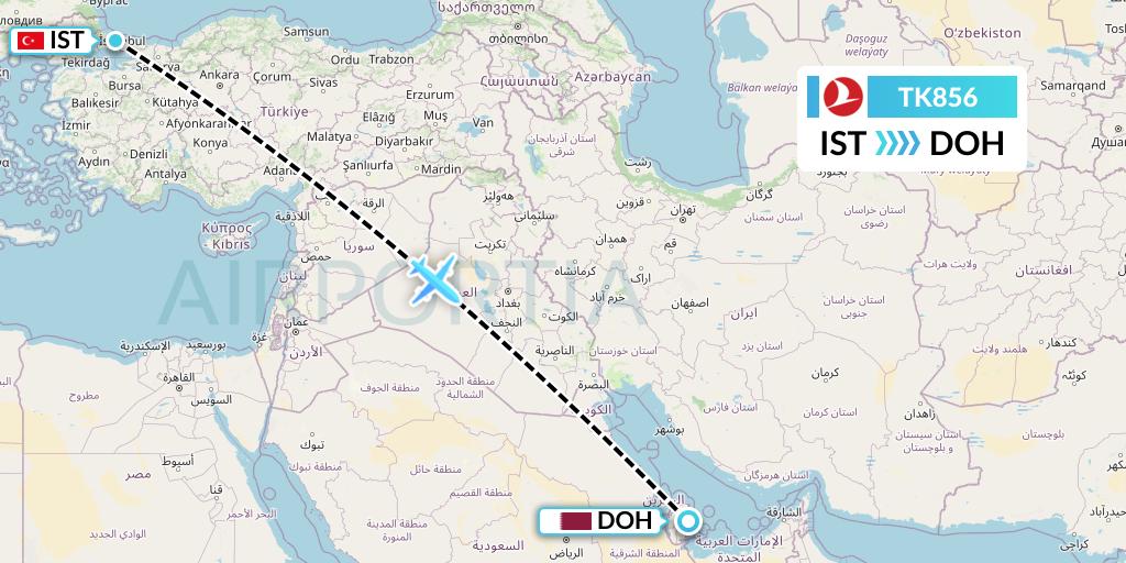 TK856 Turkish Airlines Flight Map: Istanbul to Doha