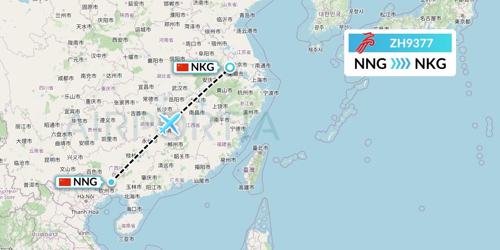 ZH9377 Shenzhen Airlines Flight Map: Nanning to Nanjing
