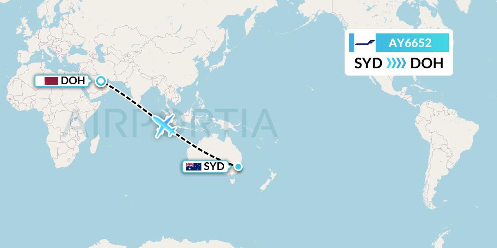 AY6652 Finnair Flight Map: Sydney to Doha