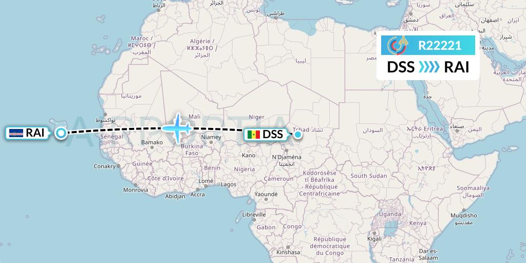 R22221 Groupe Transair Flight Map: Dakar to Praia