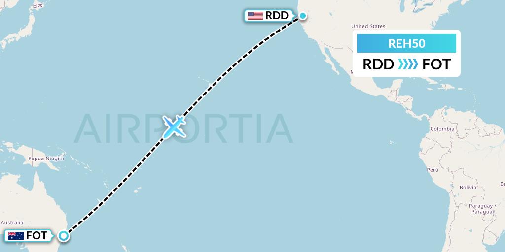 REH50 Reach Air Medical Services Flight Map: Redding to Australia
