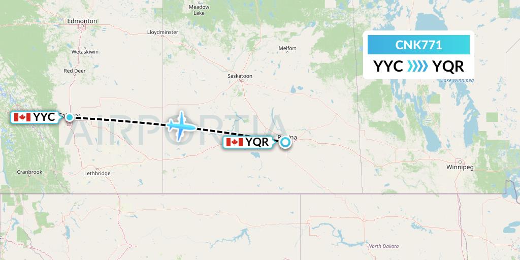 CNK771 Sunwest Aviation Flight Map: Calgary to Regina