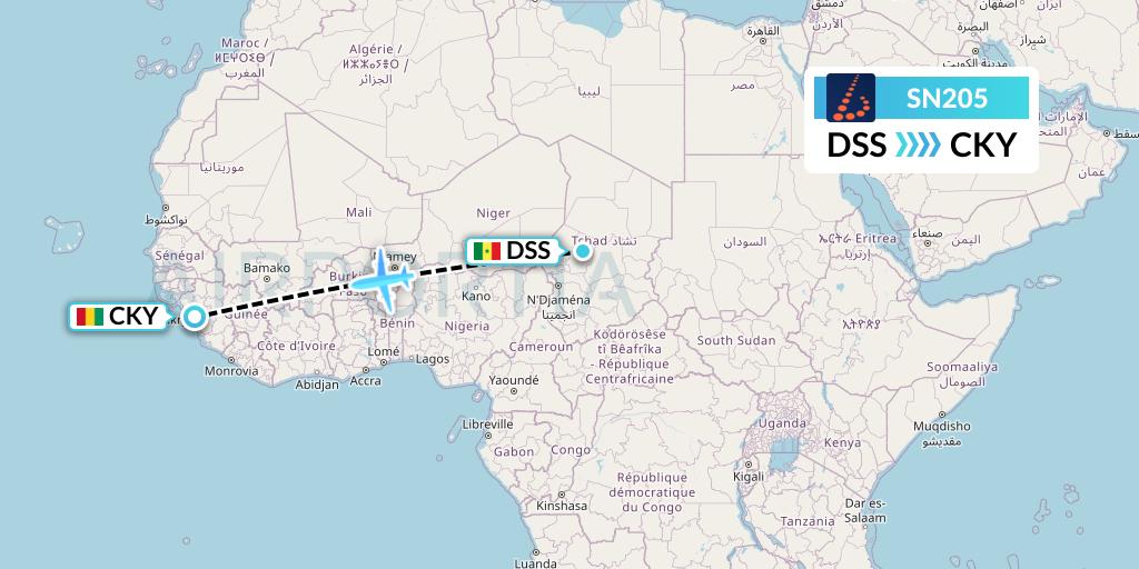 SN205 Brussels Airlines Flight Map: Dakar to Conakry