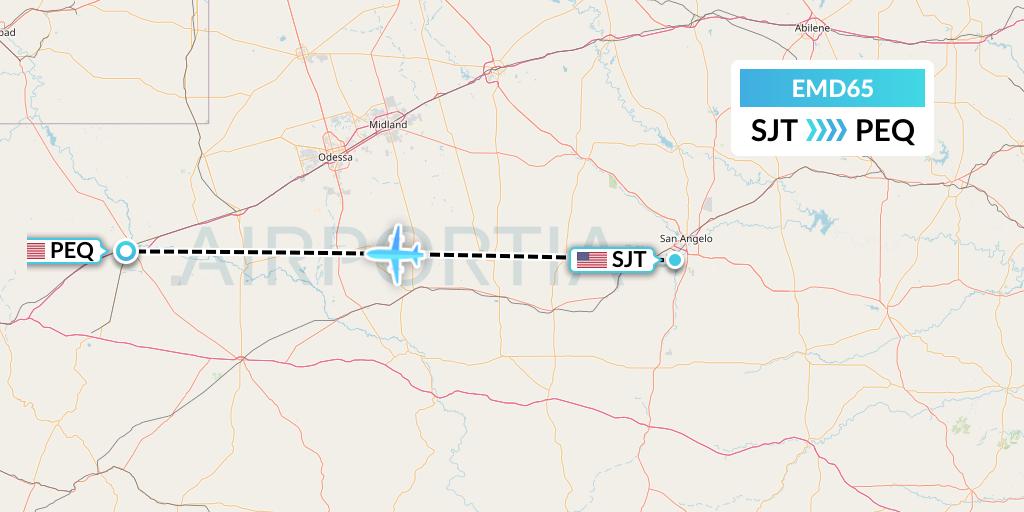 EMD65 Eaglemed Flight Map: San Angelo to Pecos City