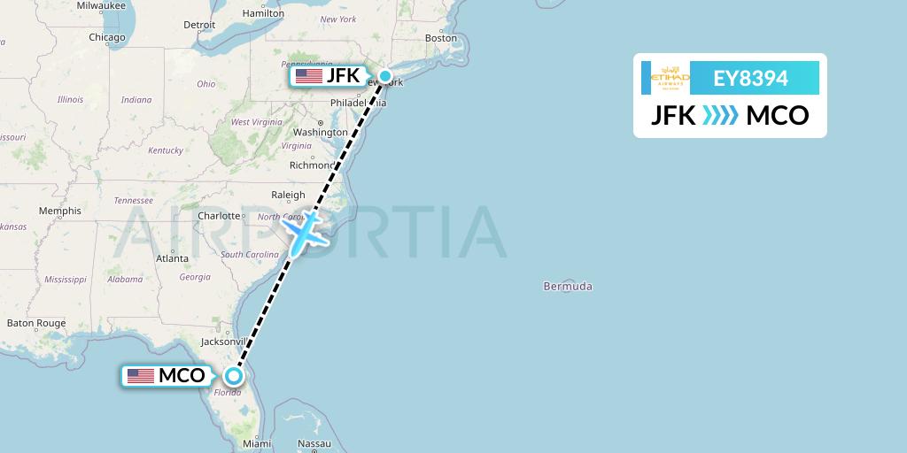 EY8394 Etihad Airways Flight Map: New York to Orlando