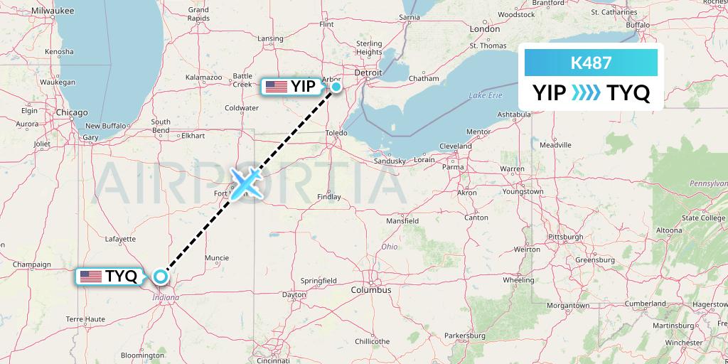 K487 Kalitta Air Flight Map: Detroit to Indianapolis