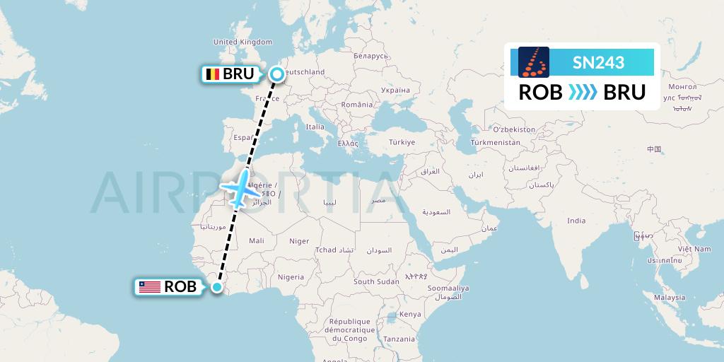 SN243 Brussels Airlines Flight Map: Monrovia to Brussels