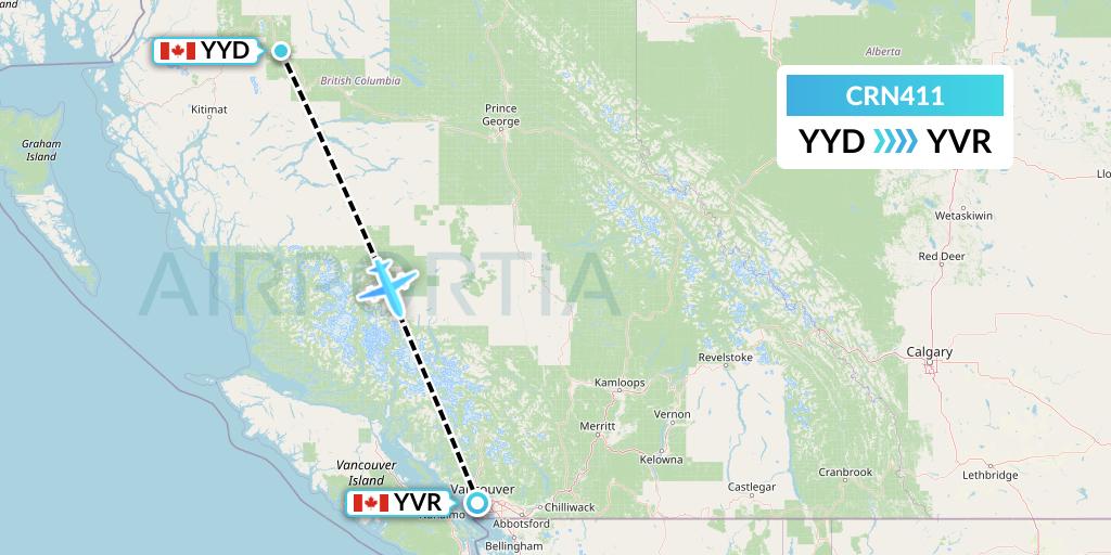 CRN411 Aerocaribbean Flight Map: Smithers to Vancouver