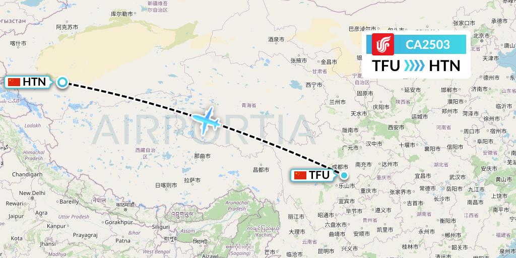 CA2503 Air China Flight Map: Chengdu to Hotan