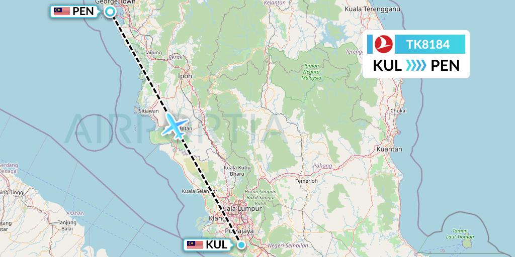 TK8184 Turkish Airlines Flight Map: Kuala Lumpur to Penang