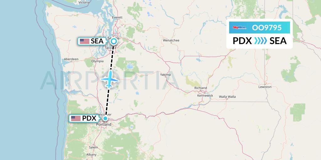 OO9795 SkyWest Airlines Flight Map: Portland to Seattle