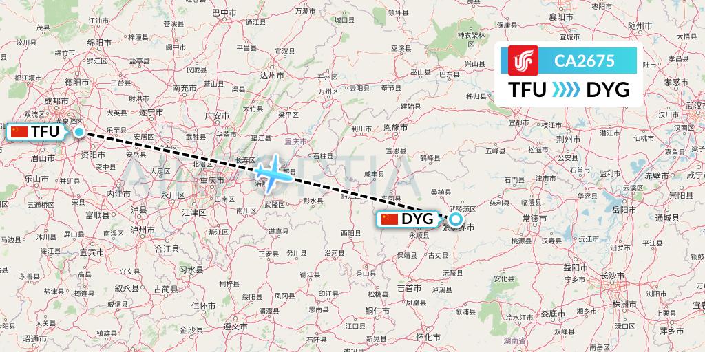 CA2675 Air China Flight Map: Chengdu to Dayong