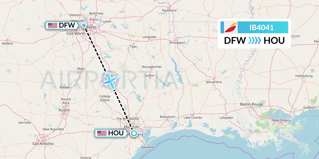 IB4041 Iberia Flight Map: Dallas to Houston